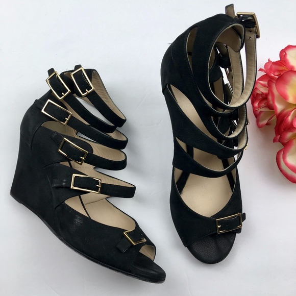 Chloe Shoes - CHLOE Black SUEDE Caged Wedge Sandals Size 9